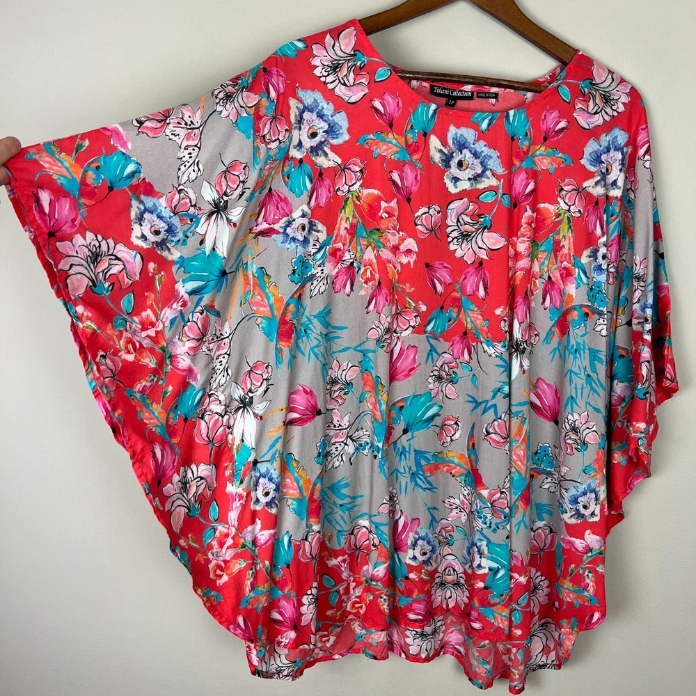 TOLANI COLLECTION Tunic Top Large Narissa Poppy Floral Caftan Kimono Boho Flowy